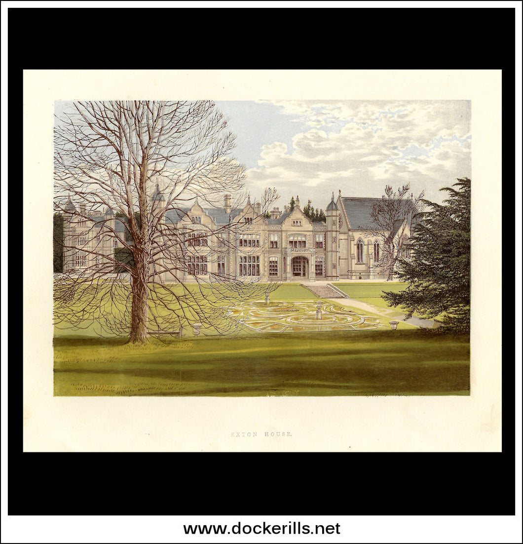 Exton House, Near Oakham, Rutlandshire, England. Antique Print, Chromoxylograph 1880.