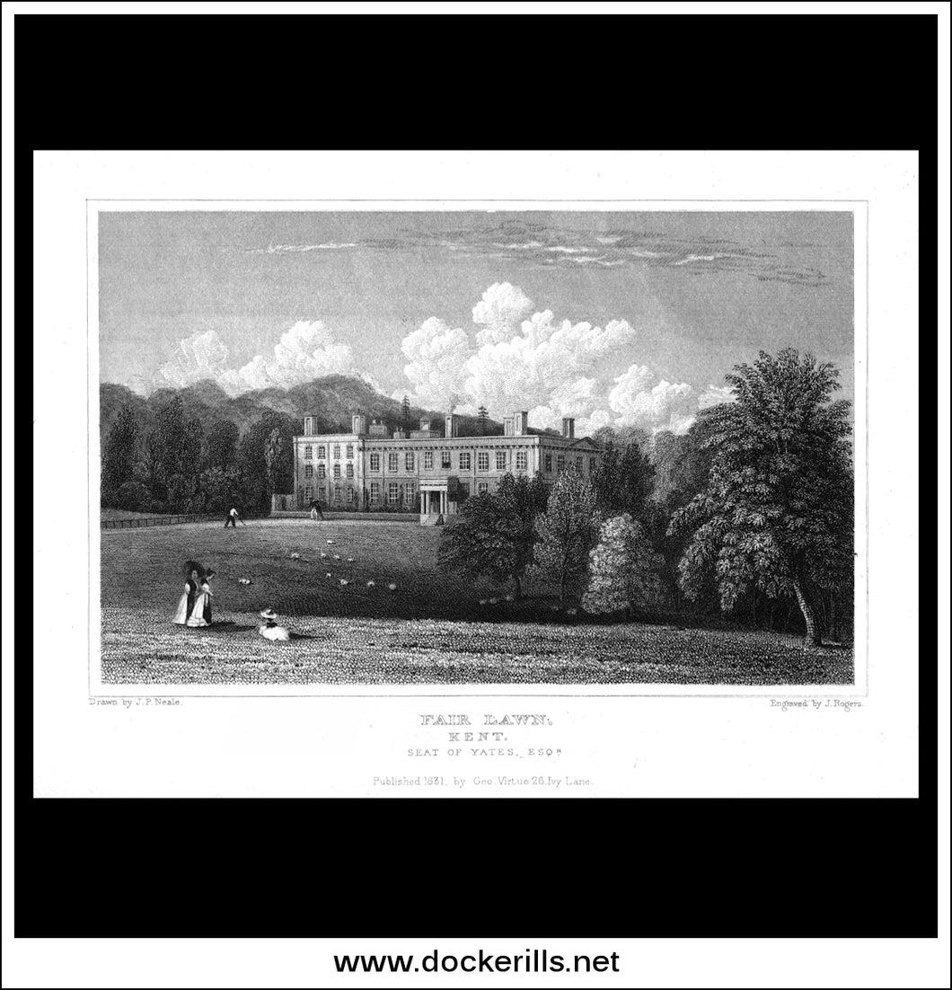 Fair Lawn, Kent, England. Antique Print, Steel Engraving 1831.