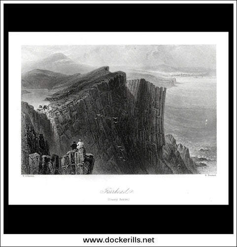 Fairhead, Co. Antrim, Northern Ireland. Antique Print, Steel Engraving c. 1840.