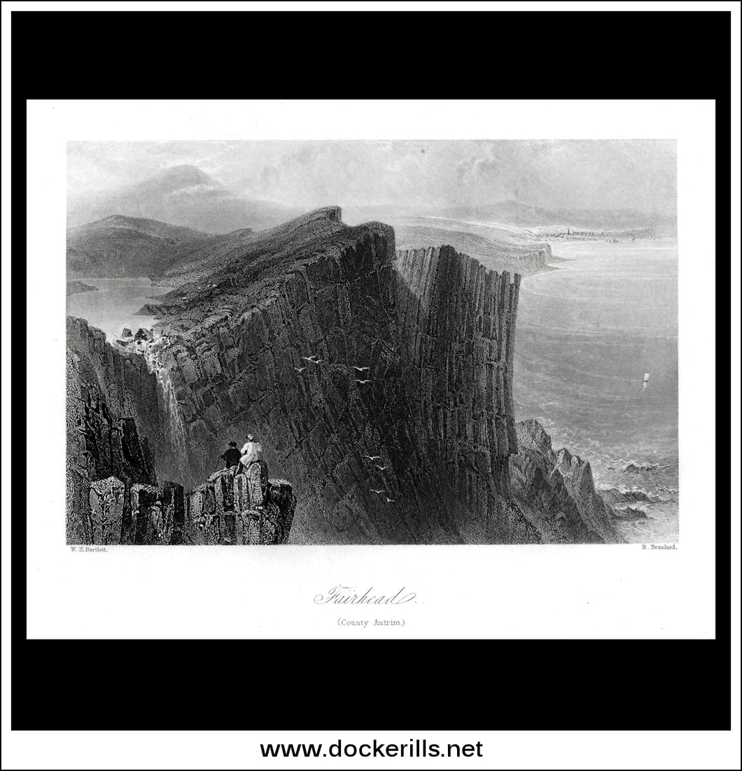 Fairhead, Co. Antrim, Northern Ireland. Antique Print, Steel Engraving c. 1840.
