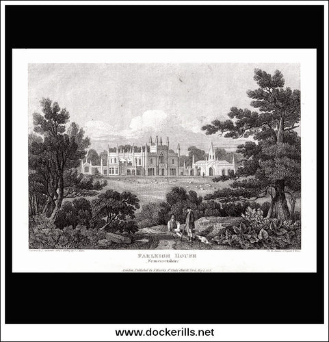 Farleigh House, Somersetshire, England. Antique Print, Copper Plate Engraving 1818.