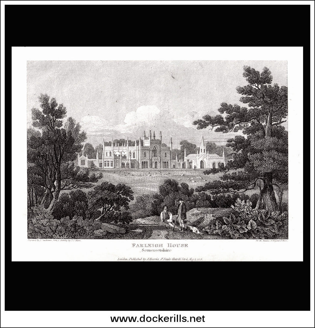 Farleigh House, Somersetshire, England. Antique Print, Copper Plate Engraving 1818.