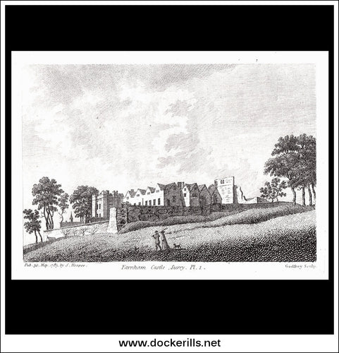 Farnham Castle Pl. 1, Surrey, England. Antique Print, Copper Plate Engraving 1785.