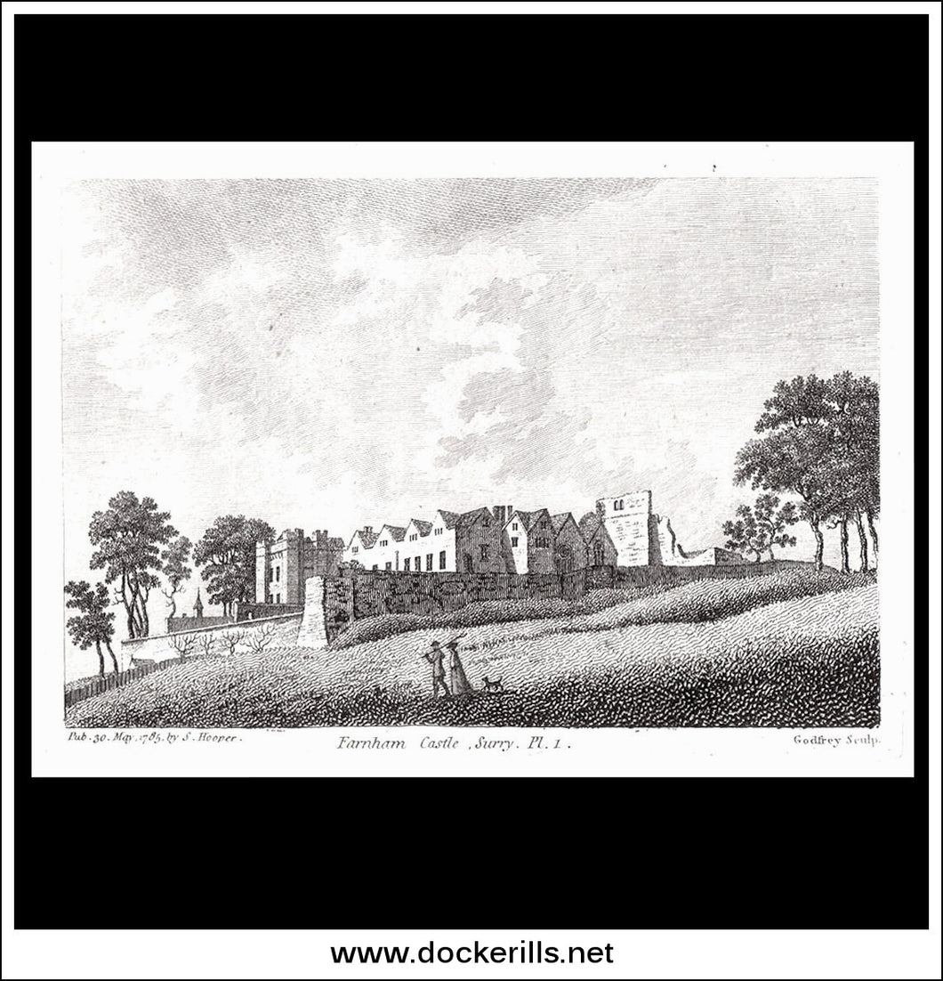 Farnham Castle Pl. 1, Surrey, England. Antique Print, Copper Plate Engraving 1785.
