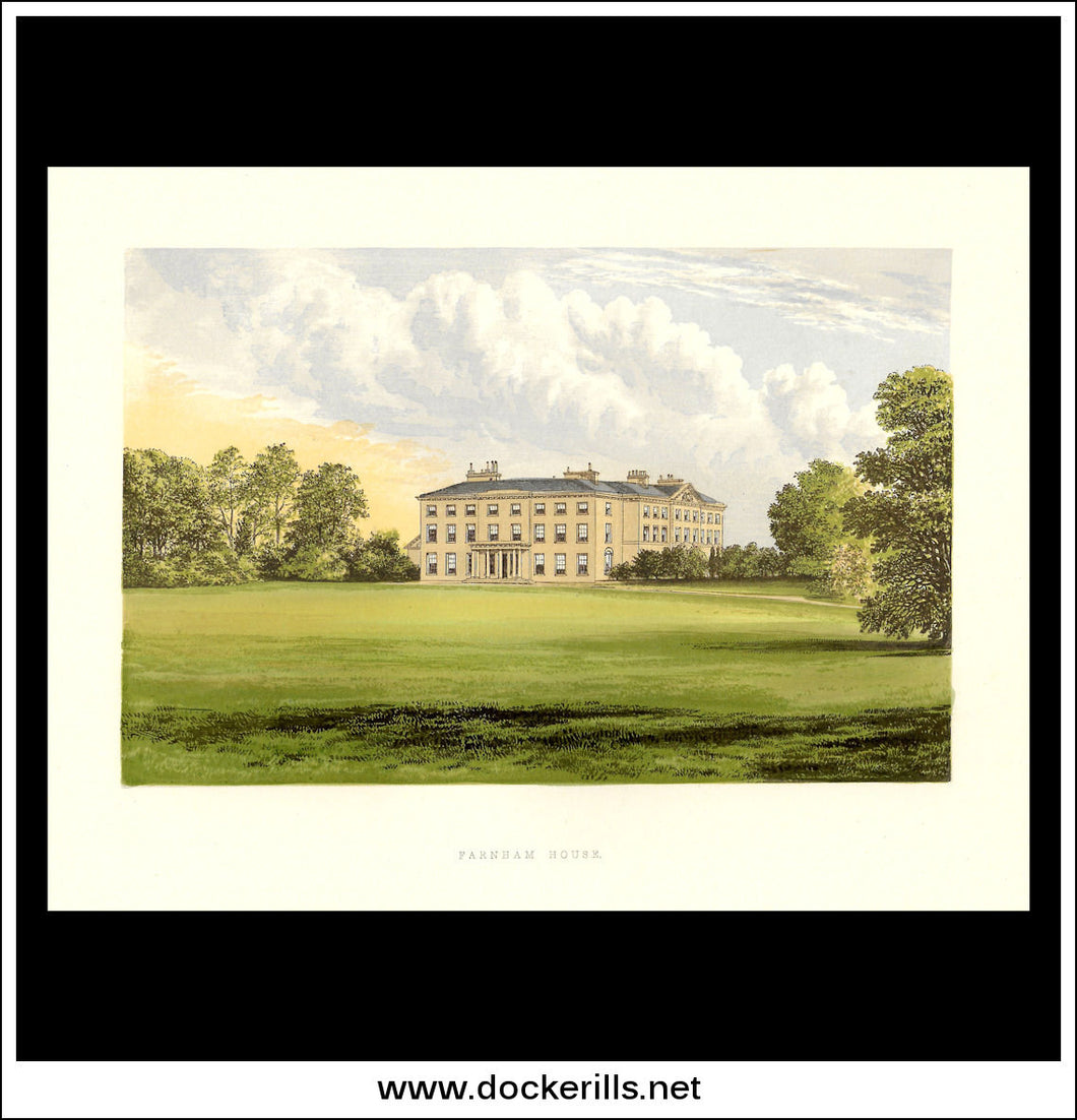 Farnham House, Near Cavan, Co. Cavan, Ireland. Antique Print, Chromoxylograph 1880.