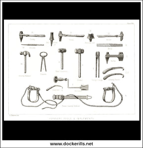 Farriers Tools & Implements. Antique Print, Lithograph c. 1880.