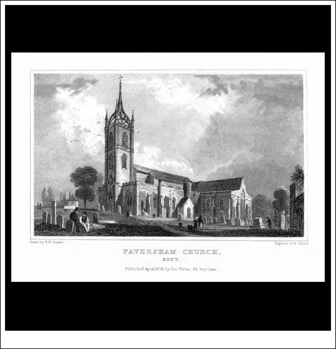 Faversham Church, Kent, England. Antique Print, Steel Engraving 1832.
