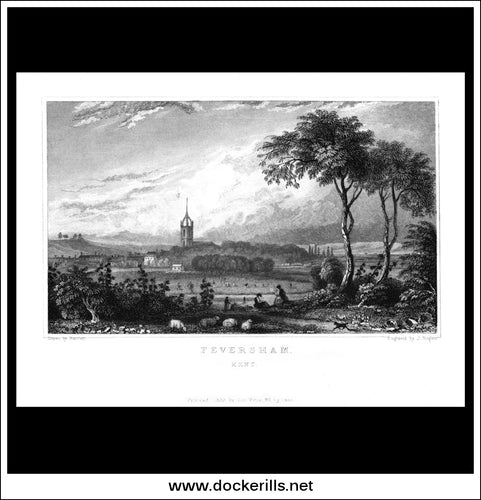 Feversham (Faversham), Kent, England. Antique Print, Steel Engraving 1829.