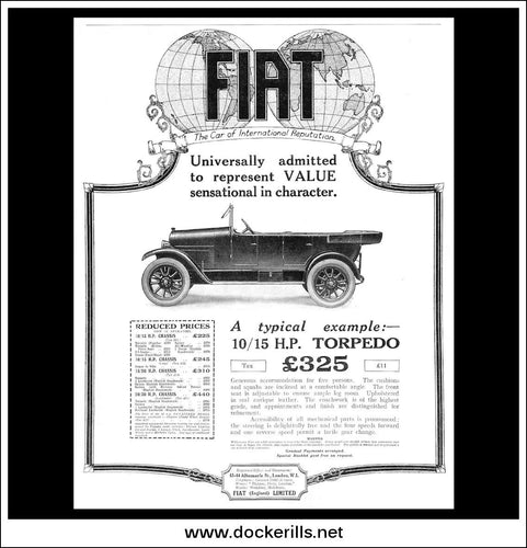 Fiat 10/15 H.P. Torpedo. Original Vintage Advert From April 25th 1925