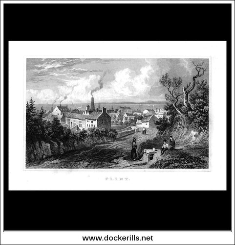 Antique Print Flint, Flintshire, Wales. Steel Engraving c. 1830.