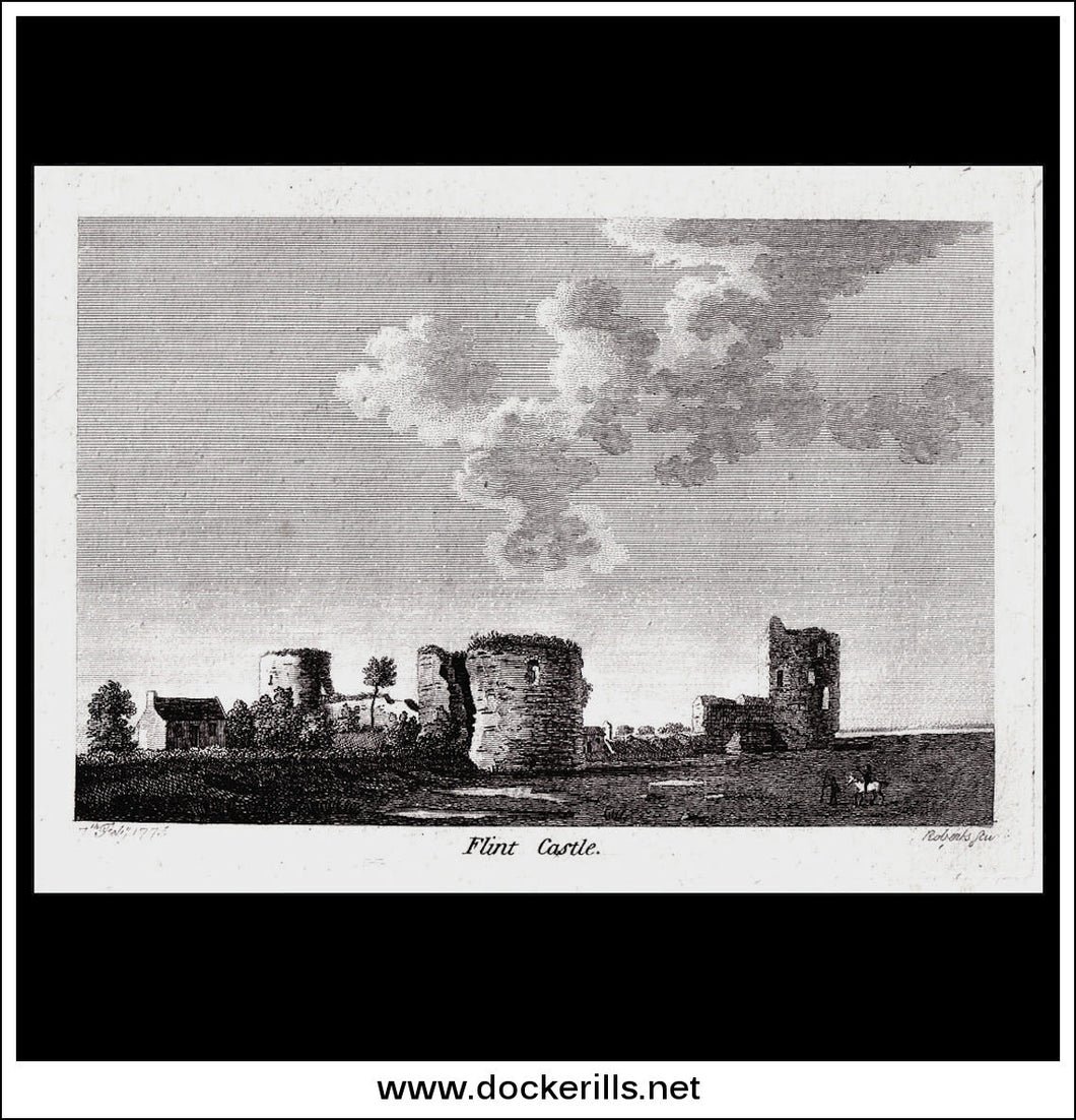 Flint Castle, Flintshire, Wales. Antique Print, Copper Plate Engraving 1775.