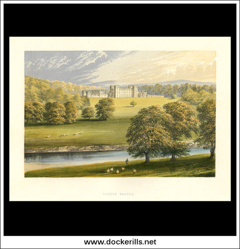 Floors Castle, Near Kelso, Roxburgshire, Scotland. Antique Print, Chromoxylograph 1880.