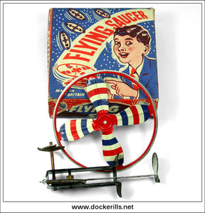 Flying Saucer. Vintage Tin Plate Flying Toy, Great Britain.