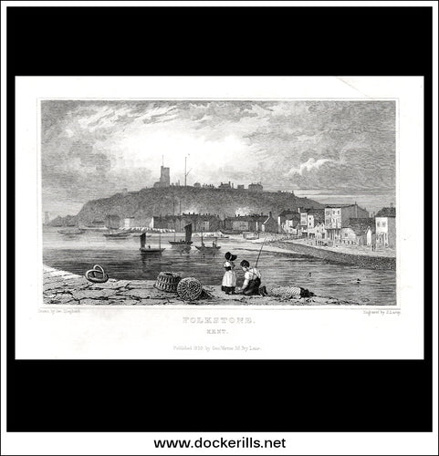 Folkstone, Kent, England. Antique Print, Steel Engraving 1829.