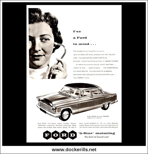 Ford Consul De Luxe Saloon. Original Vintage Advert From November 23rd, 1957.