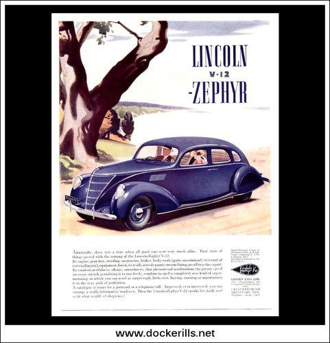Lincoln V-12 Zephyr Saloon. Original Vintage Advert From April 21st, 1937.