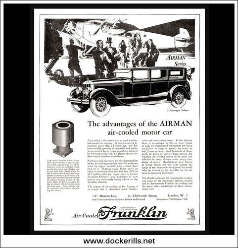 Franklin Airman Series 7-Passenger Saloon. Original Vintage Advert From July 11th, 1928.