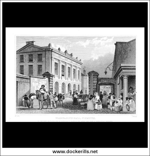 Freemasons Hall, Plymouth, Devonshire, England. Antique Print, Steel Engraving c. 1830.