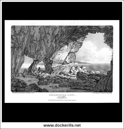 Freshwater Cave, Isle Of Wight, Hampshire, Engalnd. Antique Print, Copper Plate Engraving 1807.
