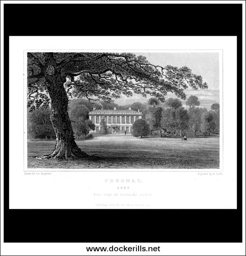 Frognal, Kent, England. Antique Print, Steel Engraving c. 1830.