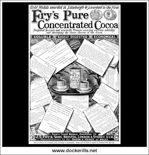 Fry's Cocoa. Original Vintage Advert From June 13th, 1887.