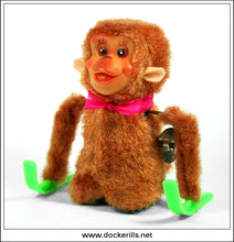 Monkey A Go-Go. Clockwork / Wind-Up Plush Covered Novelty Toy, Fuji Press Kogyo, Japan. No. 693.