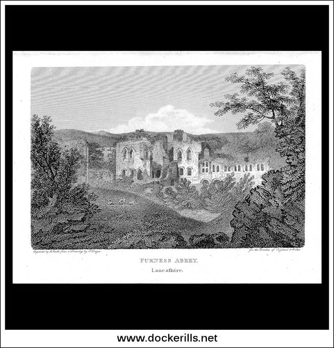 Furness Abbey, Lancashire, England. Antique Print, Copper Plate Engraving c. 1810.
