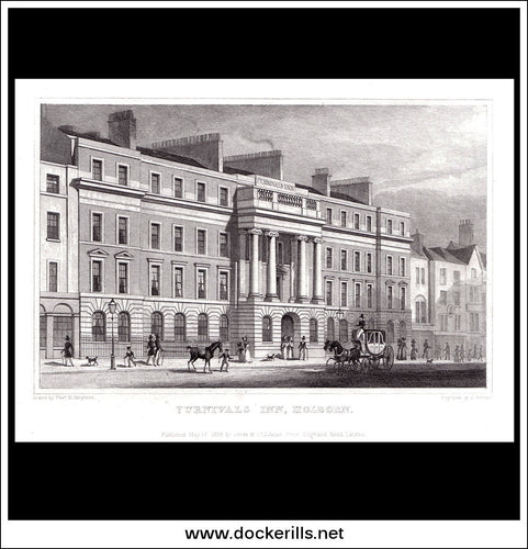 Furnivals Inn, Holborn, London, Middlesex. Antique Print, Steel Engraving 1828.