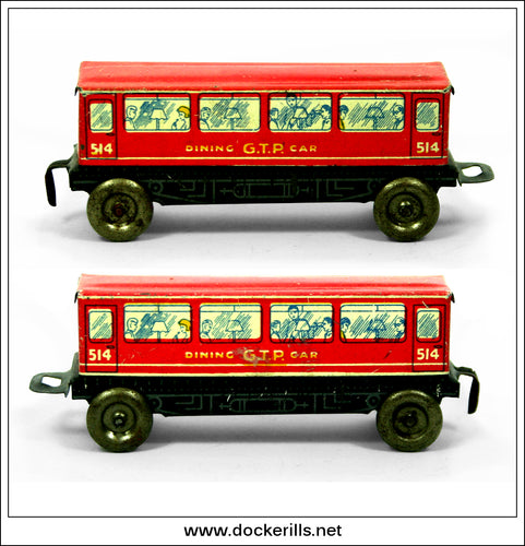 G.T.P. 514 Dining Car, Vintage Tin Toy, Glamtoy, Great Britain.