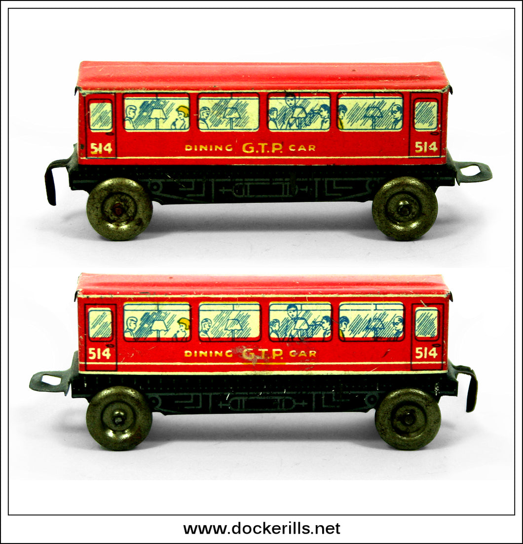 G.T.P. 514 Dining Car, Vintage Tin Toy, Glamtoy, Great Britain.