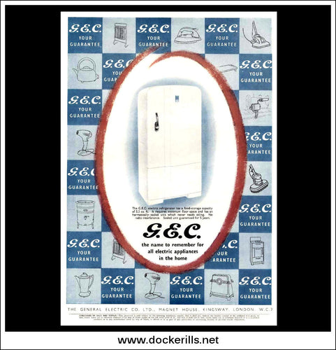 G.E.C. Electric Appliances / Refridgerator. Original Vintage Advert From May 5th, 1951.