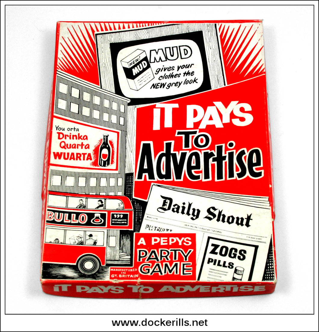 It Pays To Advertise, Pepys Party Game. Vintage Game c. 1950's - 1960's.