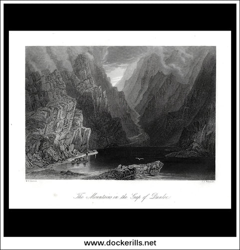 The Mountains In The Gap Of Dunloe, Co. Kerry, Ireland. Antique Print, Steel Engraving c. 1840.