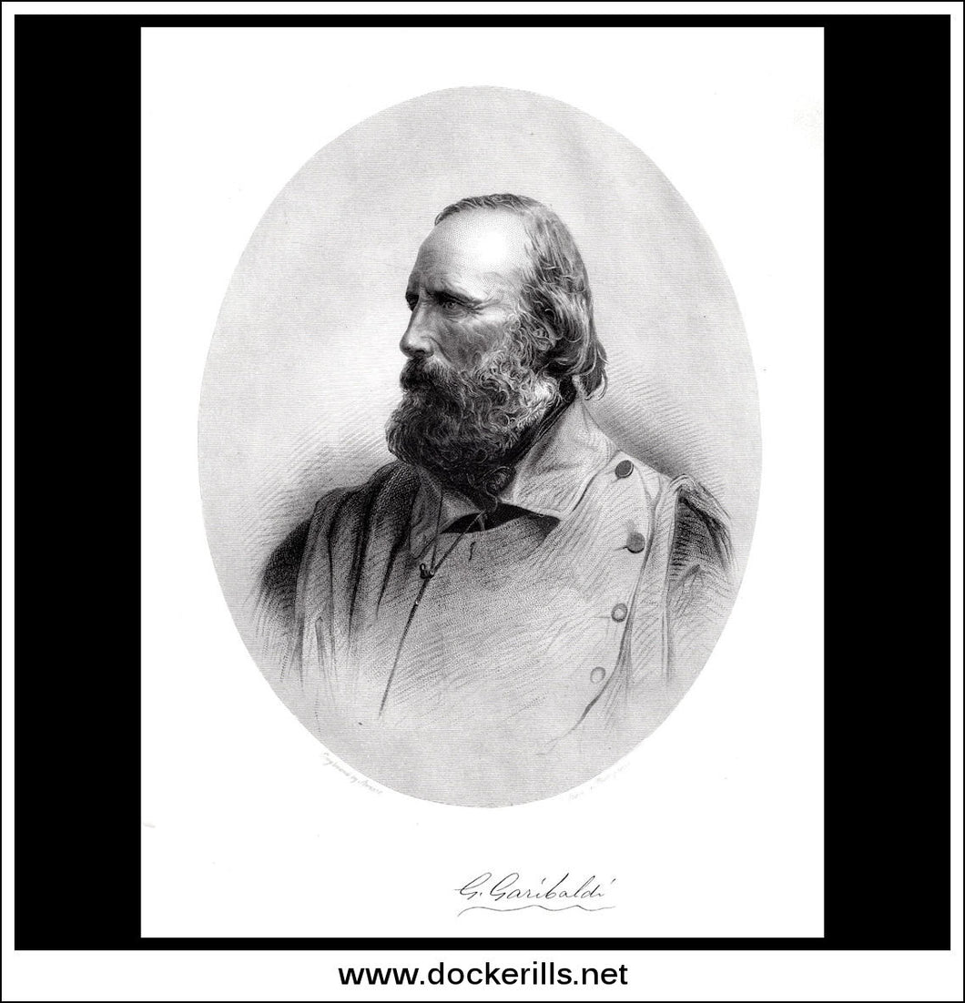 Giuseppe Garibaldi. Antique Print, Steel Engraving c. 1880. [C]