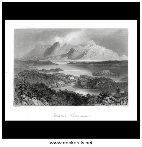 Garromin, - Connemara, Co. Galway, Ireland. Antique Print, Steel Engraving c. 1840.