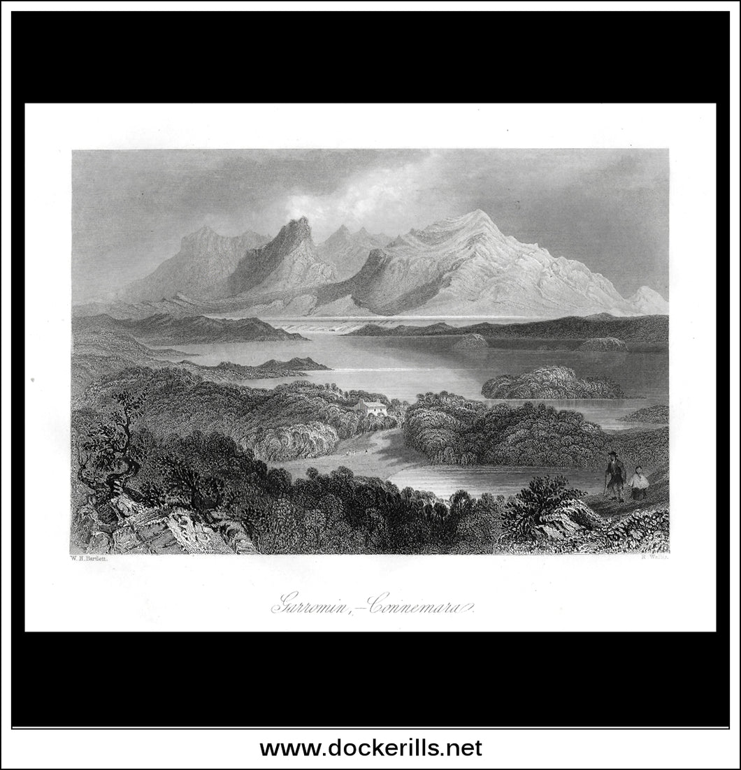 Garromin, - Connemara, Co. Galway, Ireland. Antique Print, Steel Engraving c. 1840.