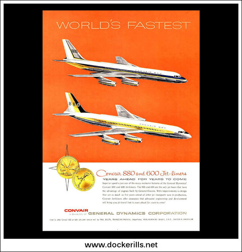 Convair 880 And 600 Jet-Liners. Original Vintage Advert From 1959.