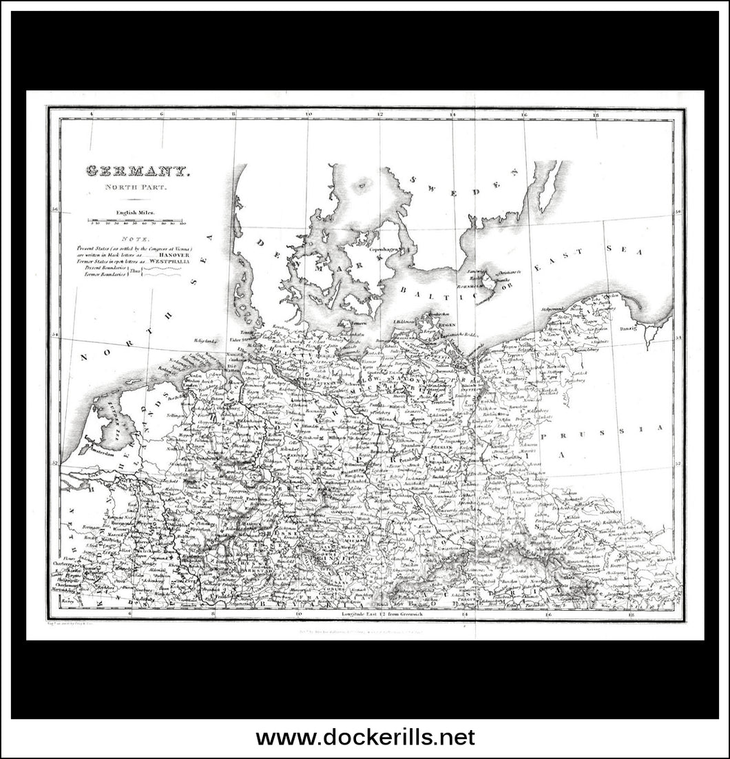 Germany. North Part. Antique Map, Steel Engraving. Blackie, Fullerton c. 1850.