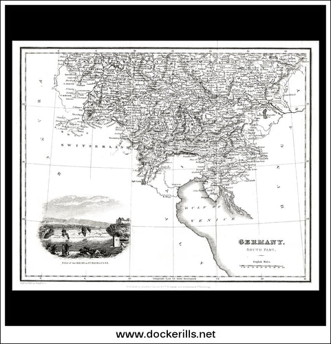 Germany. South Part. Antique Map, Steel Engraving. Blackie, Fullerton c. 1850.