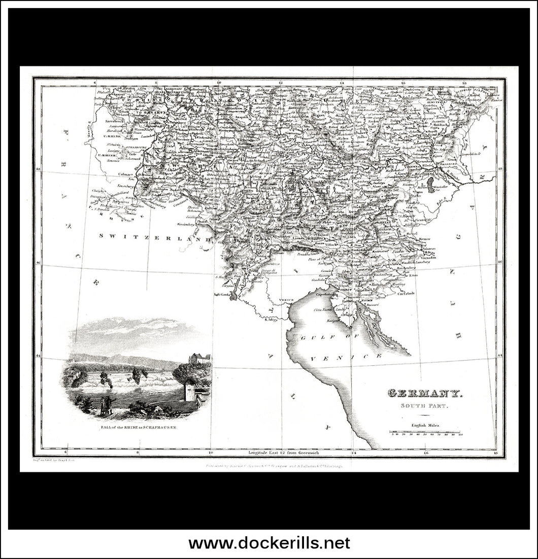 Germany. South Part. Antique Map, Steel Engraving. Blackie, Fullerton c. 1850.