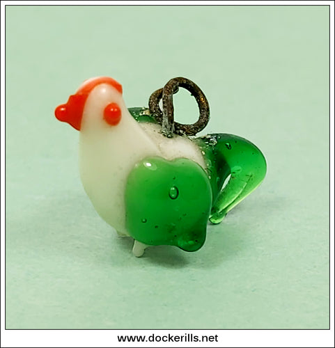 Vintage Glass Charm - Hen. Crackerjack / Christmas Cracker Toy, Japan.