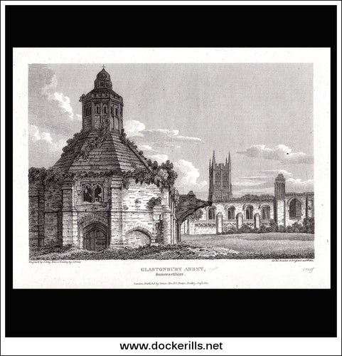 Glastonbury Abbey, Somersetshire / Somerset, England. Antique Print, Copper Plate Engraving 1811.