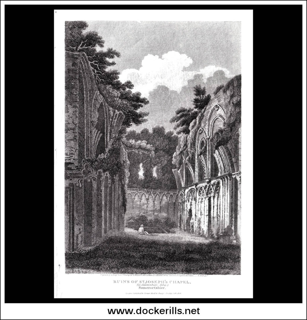 Ruins Of St. Joseph's Chapel, (In Glastonbury Abbey), Somersetshire, England. Antique Print, Copper Plate Engraving 18108.