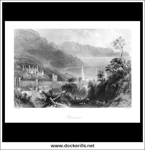 Glenarm, Co. Antrim, Northern Ireland. Antique Print, Steel Engraving c. 1840.