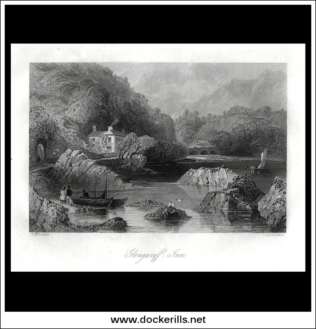 Glengariff Inn, Co. Cork, Ireland. Antique Print, Steel Engraving c. 1840.