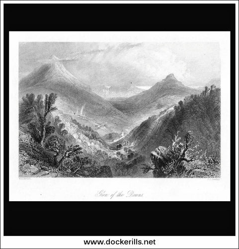 Glen Of The Downs, Co. Wicklow, Ireland. Antique Print, Steel Engraving 1840.