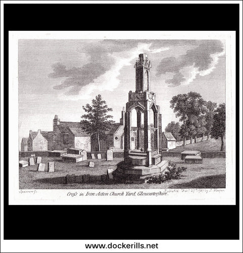 Cross In Iron Acton Church Yard, Gloucestershire, England. Antique Print, Copper Plate Engraving 1787.