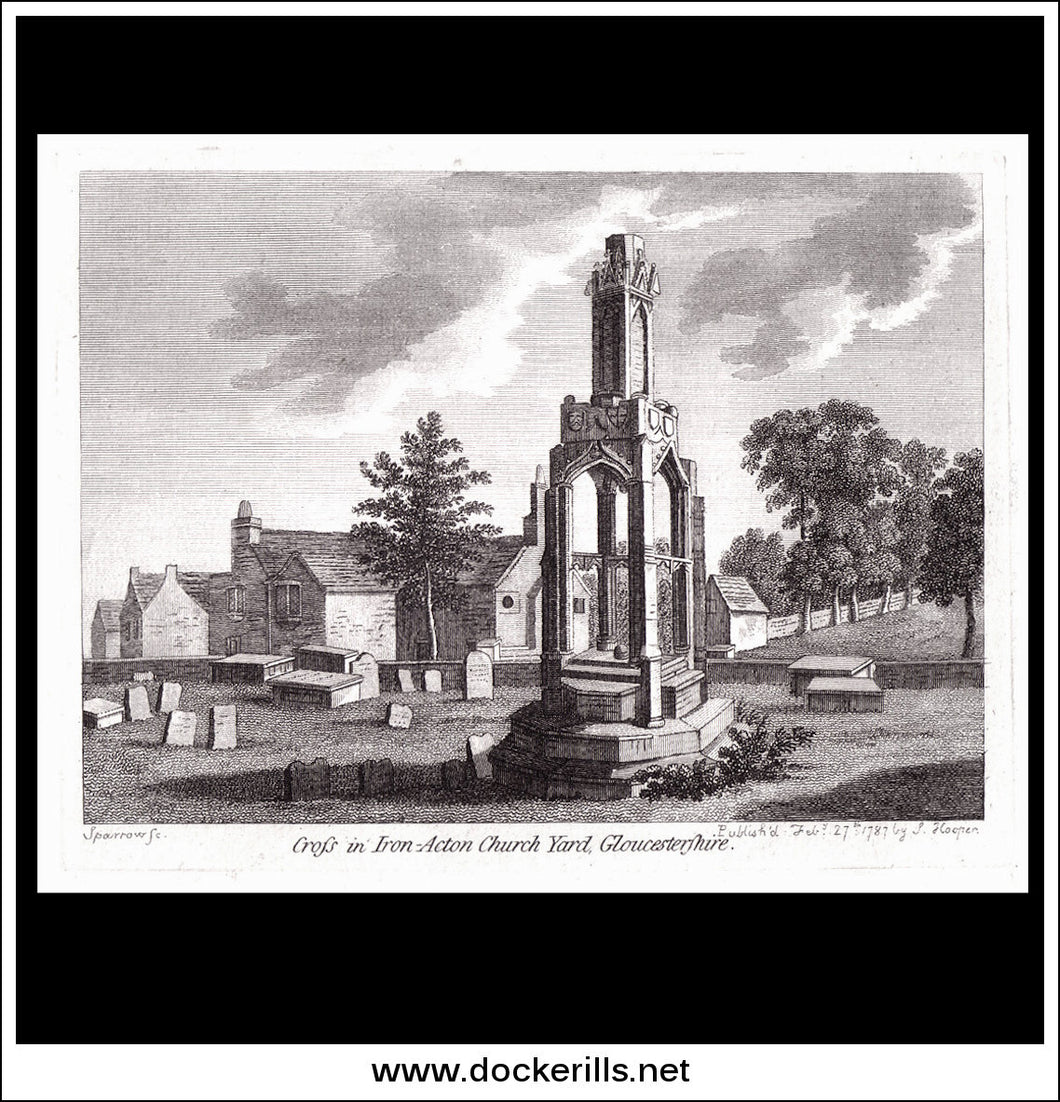 Cross In Iron Acton Church Yard, Gloucestershire, England. Antique Print, Copper Plate Engraving 1787.