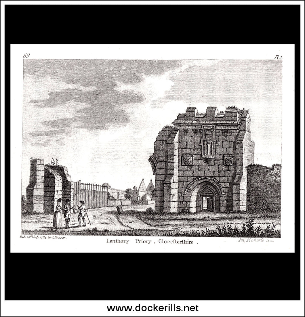 Lanthony Priory, Gloucestershire, England. Antique Print, Copper Plate Engraving 1784.