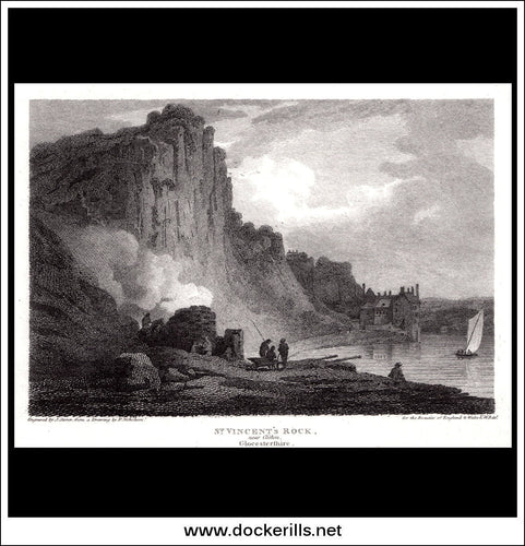 St. Vincents Rock Near Clifton, Gloucestershire, England. Antique Print, Copper Plate Engraving 1800.